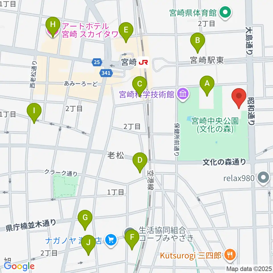 宮崎市立総合体育館周辺のホテル一覧地図