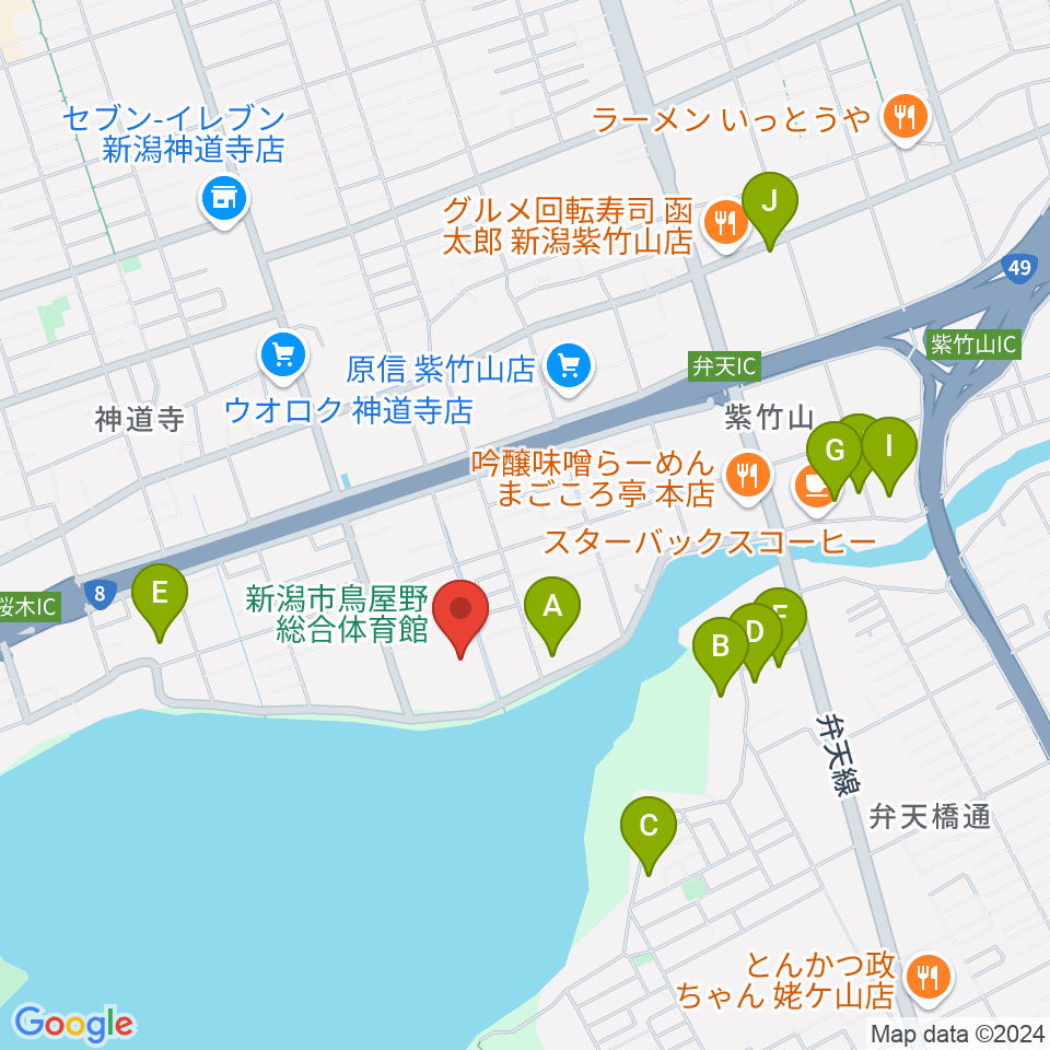 新潟市鳥屋野総合体育館周辺のホテル一覧地図