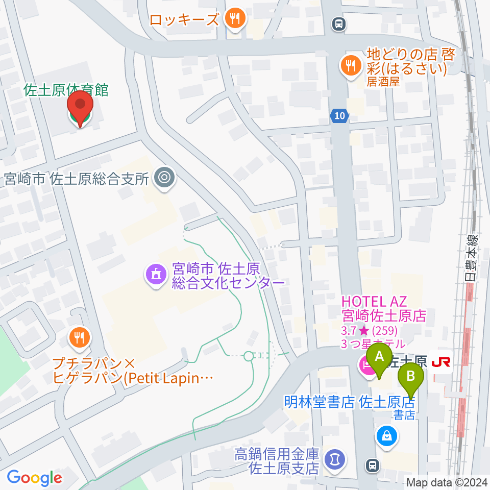 宮崎市佐土原体育館周辺のホテル一覧地図