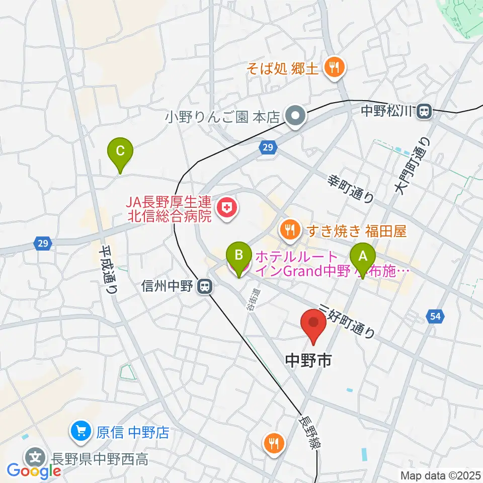 中野市市民会館 ソソラホール周辺のホテル一覧地図