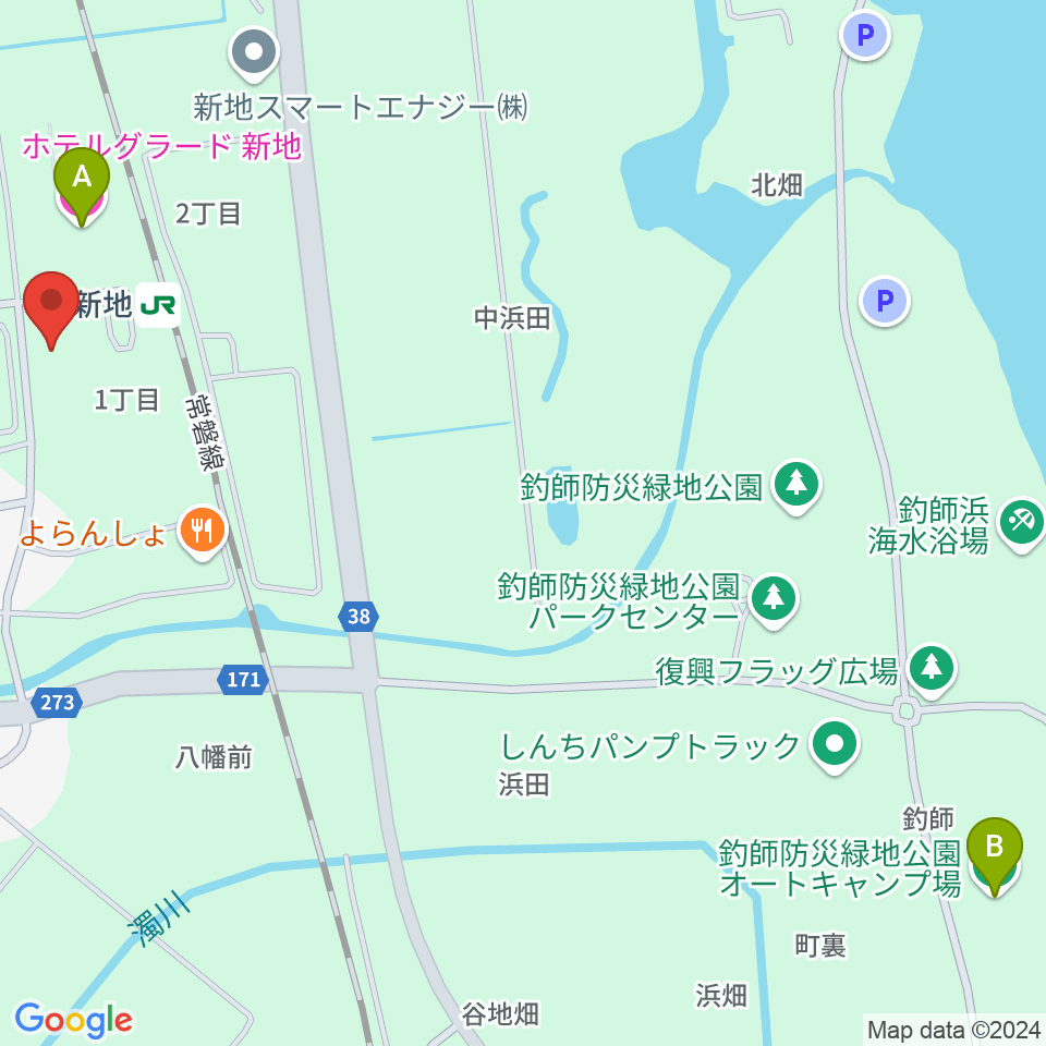 新地町文化交流センター観海ホール周辺のホテル一覧地図