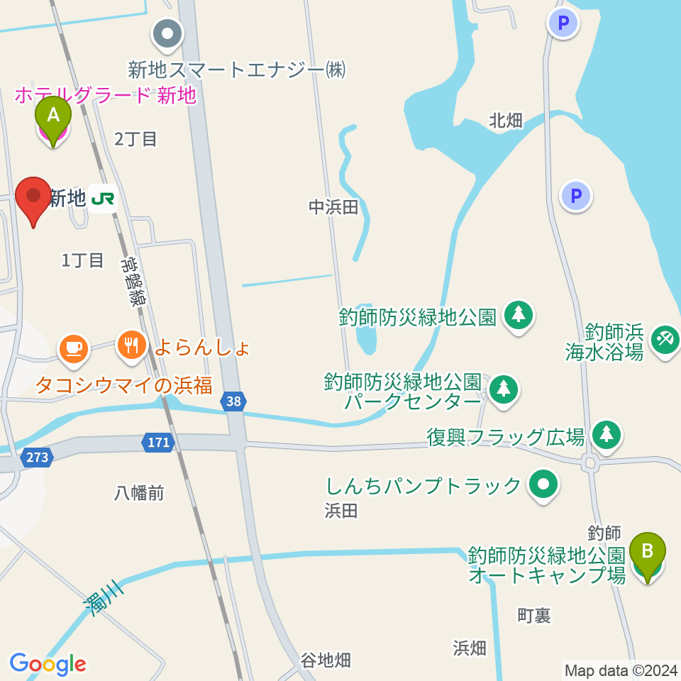 新地町文化交流センター観海ホール周辺のホテル一覧地図