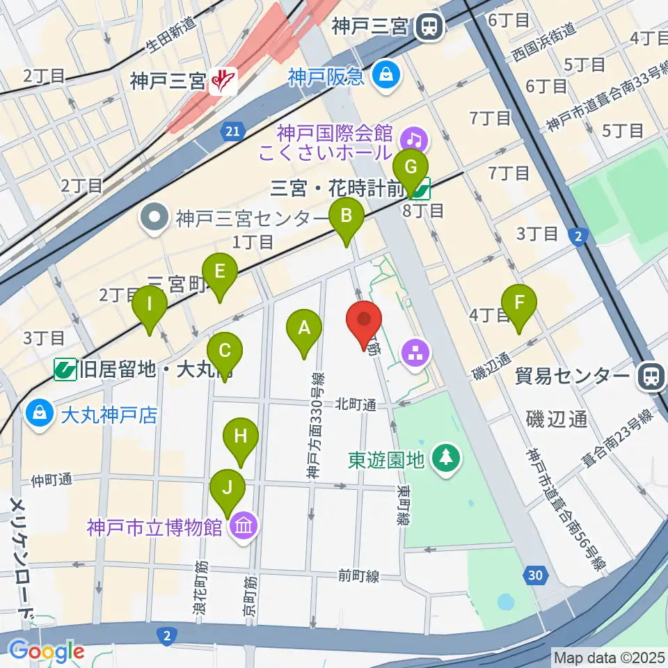 神戸市立中央区文化センター周辺のホテル一覧地図