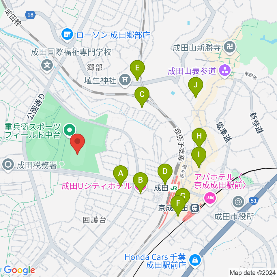 重兵衛スポーツフィールド中台陸上競技場周辺のホテル一覧地図