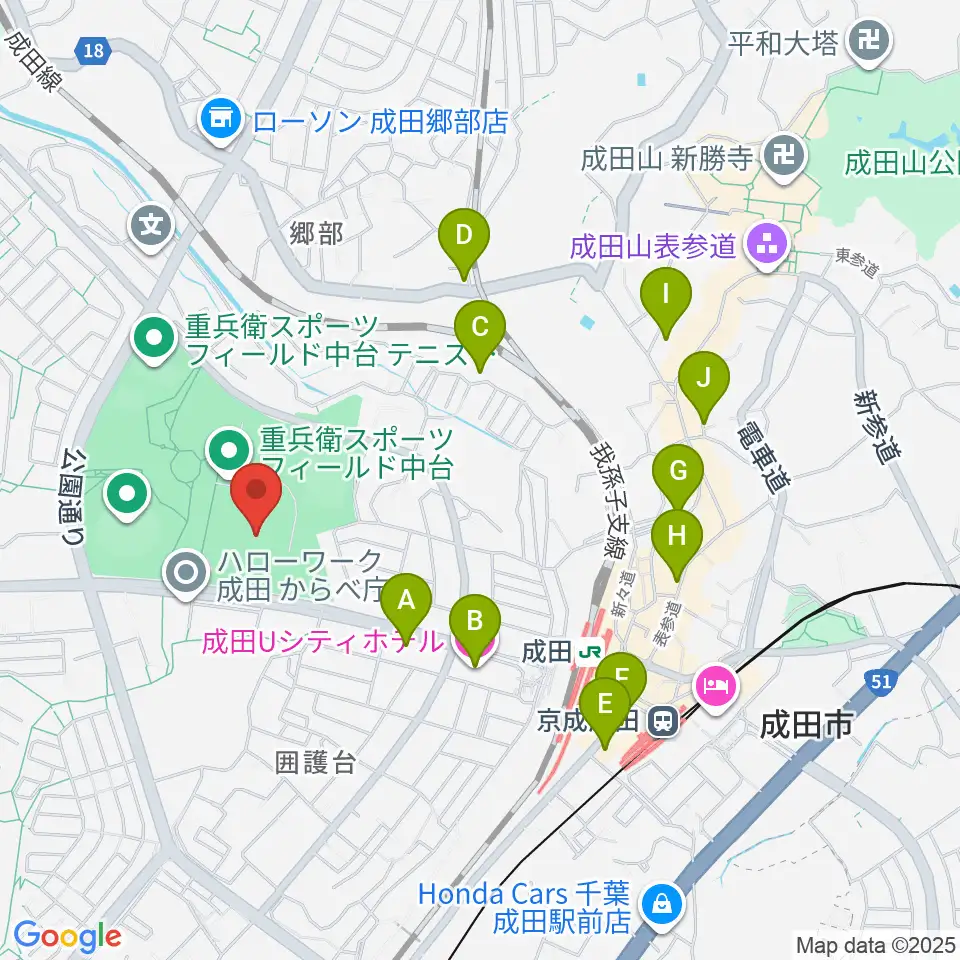 重兵衛スポーツフィールド中台陸上競技場周辺のホテル一覧地図