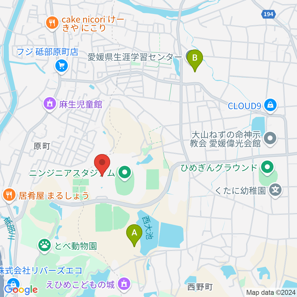 愛媛県総合運動公園体育館周辺のホテル一覧地図