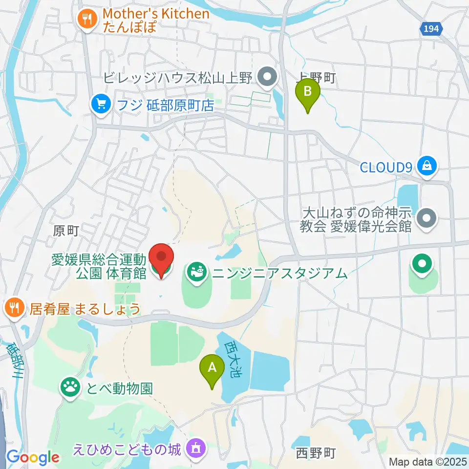 愛媛県総合運動公園体育館周辺のホテル一覧地図