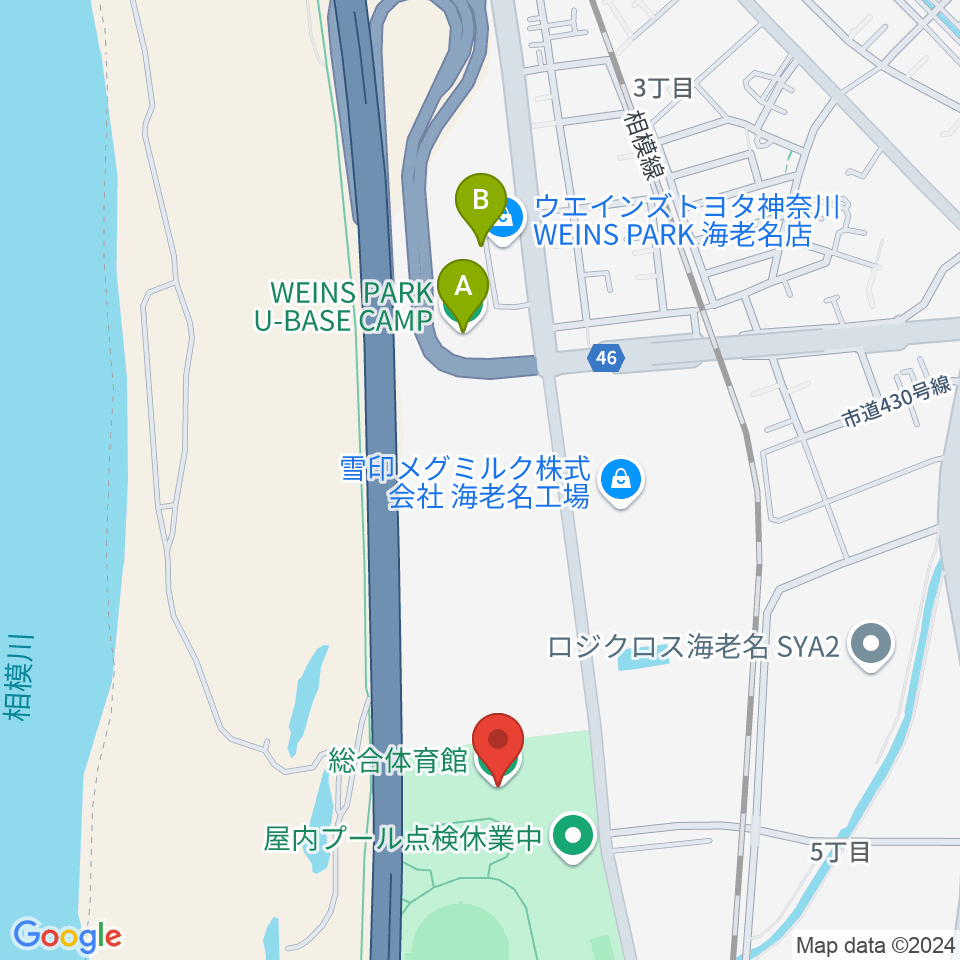 海老名運動公園総合体育館周辺のホテル一覧地図