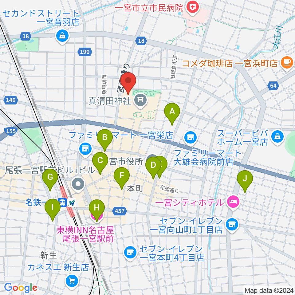 一宮スポーツ文化センター周辺のホテル一覧地図