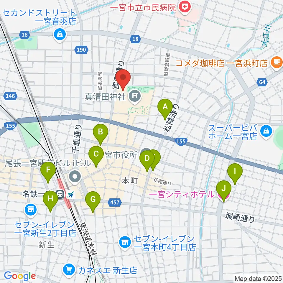一宮スポーツ文化センター周辺のホテル一覧地図