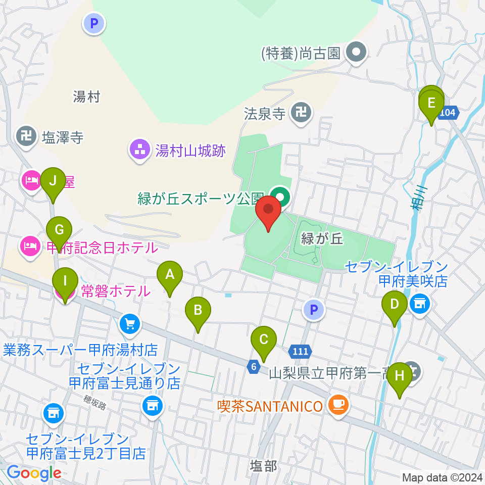 ふじでんスタジアム周辺のホテル一覧地図