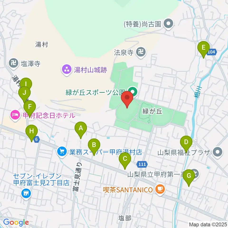 ふじでんスタジアム周辺のホテル一覧地図