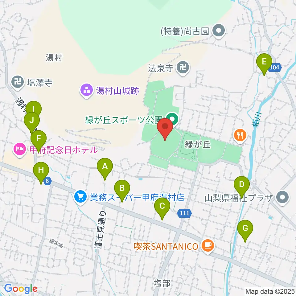 ふじでんスタジアム周辺のホテル一覧地図