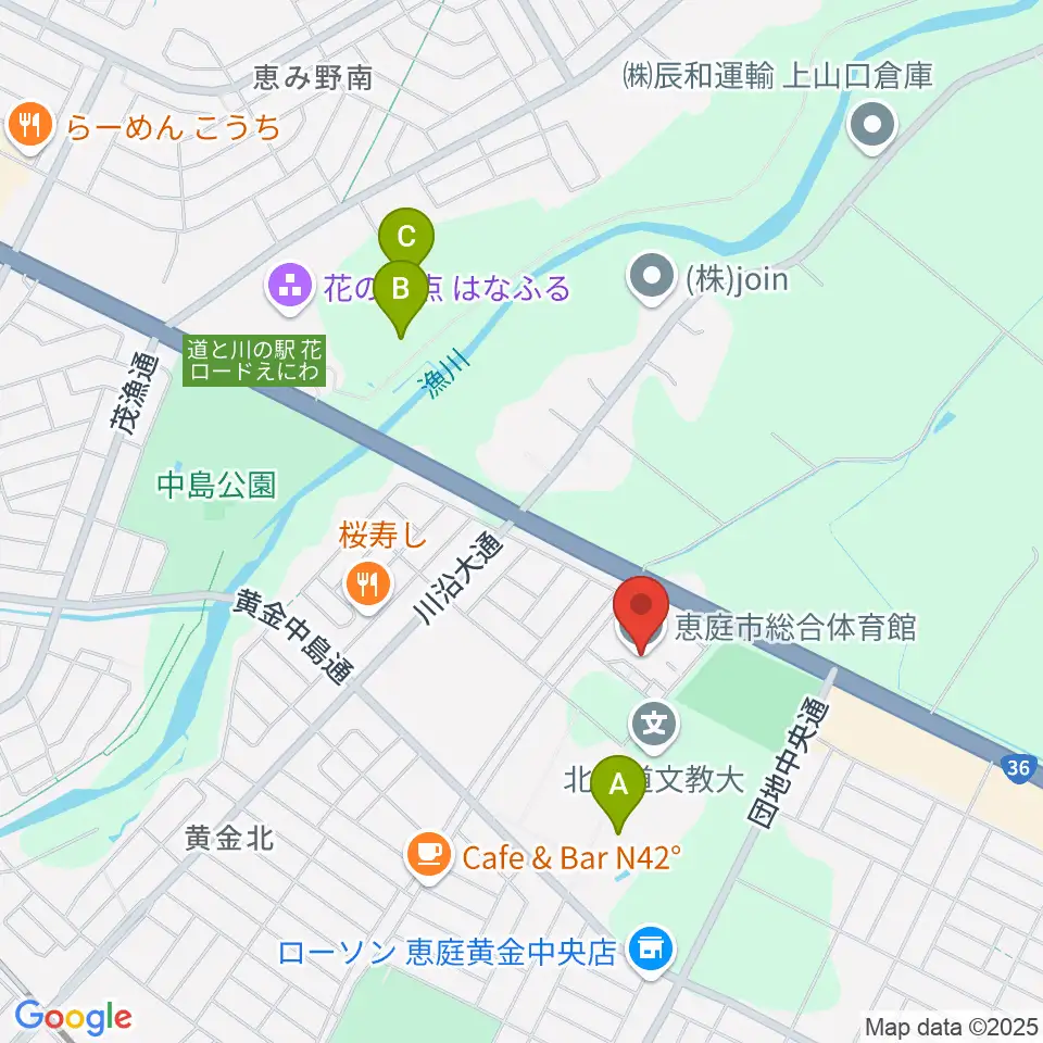 恵庭市総合体育館周辺のホテル一覧地図