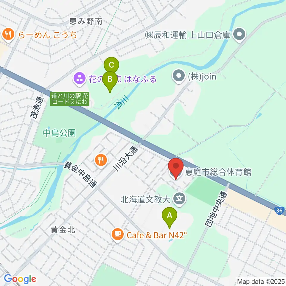 恵庭市総合体育館周辺のホテル一覧地図