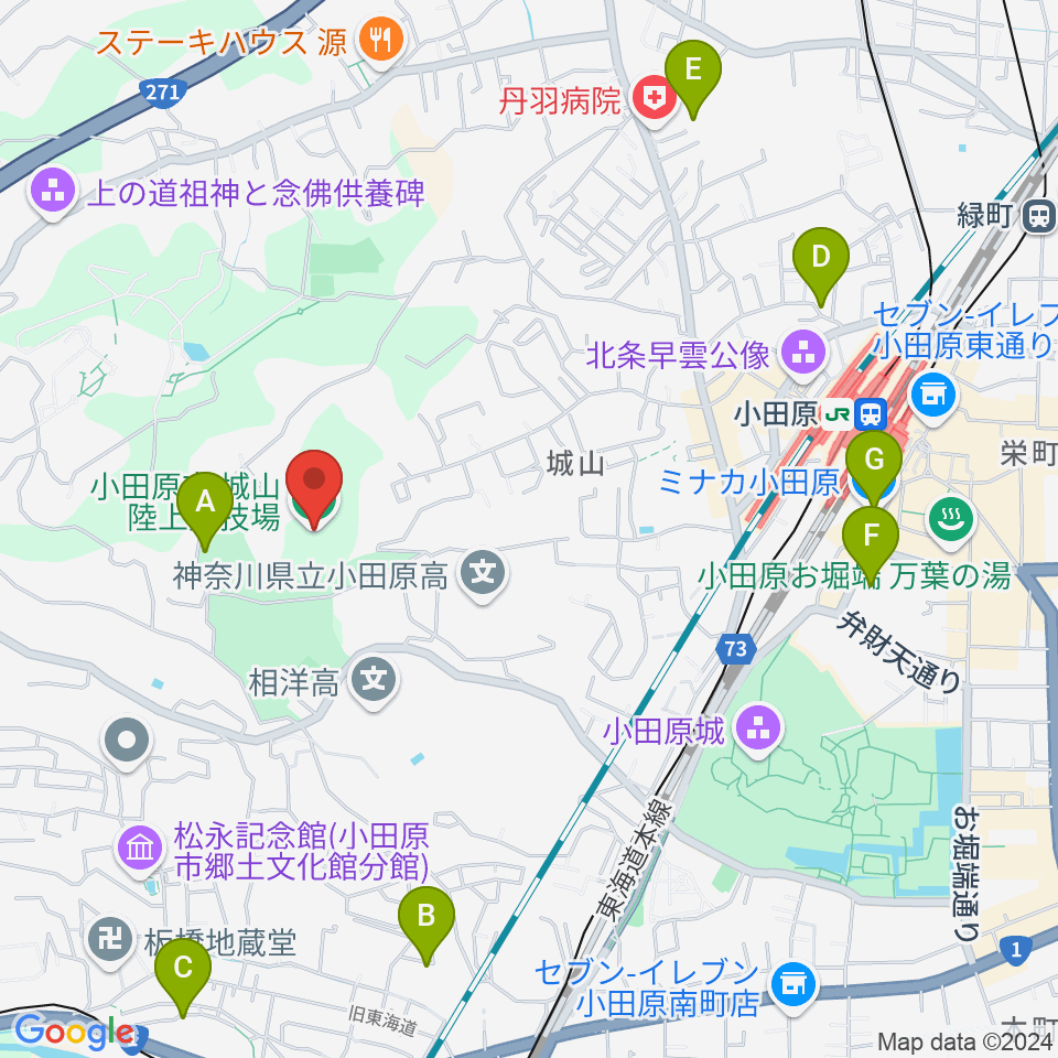 城山陸上競技場周辺のホテル一覧地図