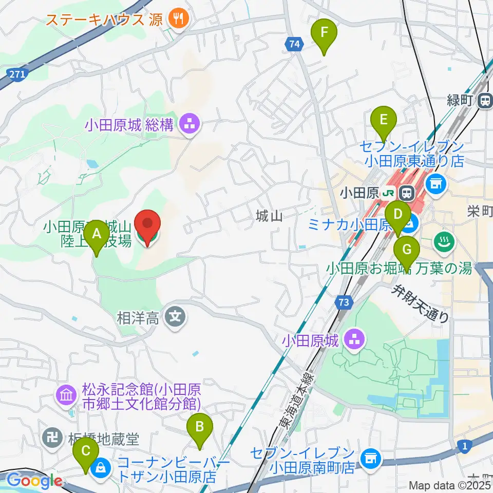 城山陸上競技場周辺のホテル一覧地図