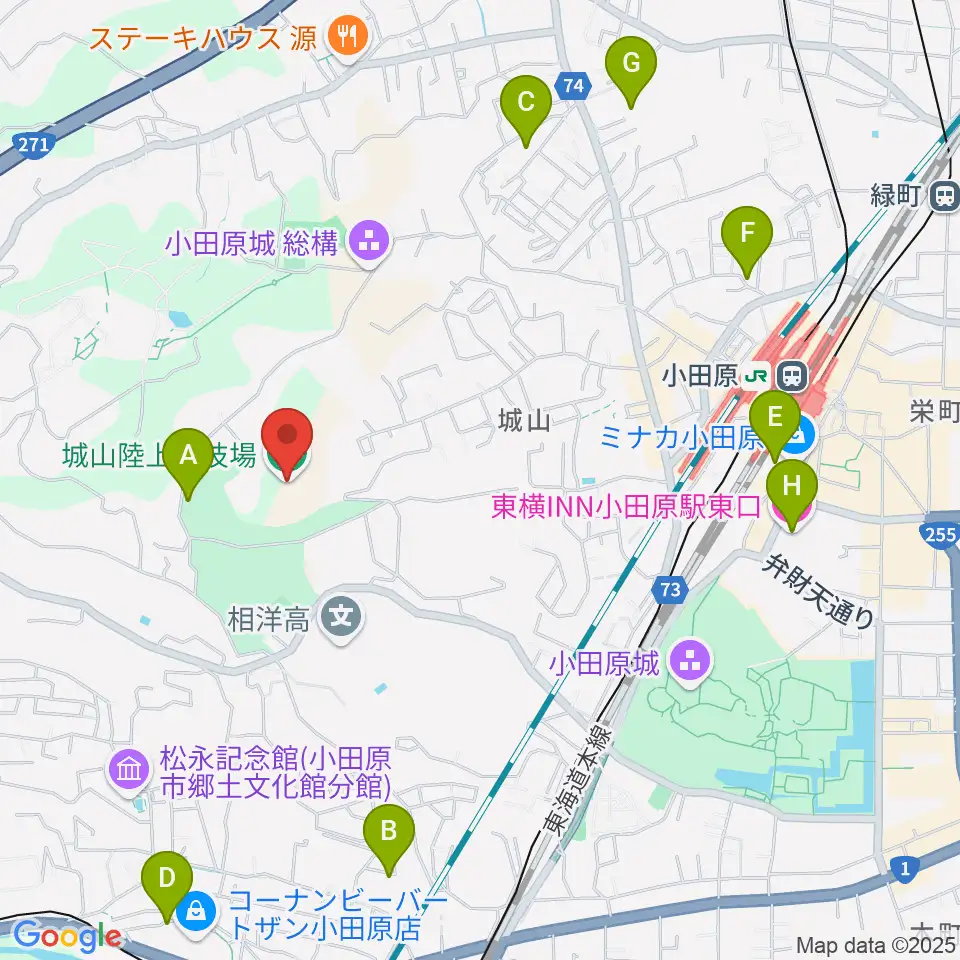 城山陸上競技場周辺のホテル一覧地図
