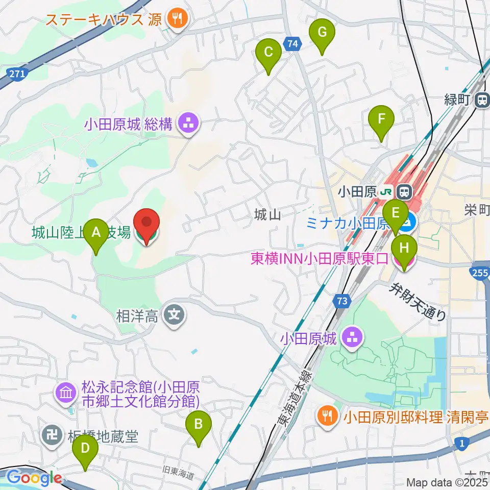 城山陸上競技場周辺のホテル一覧地図
