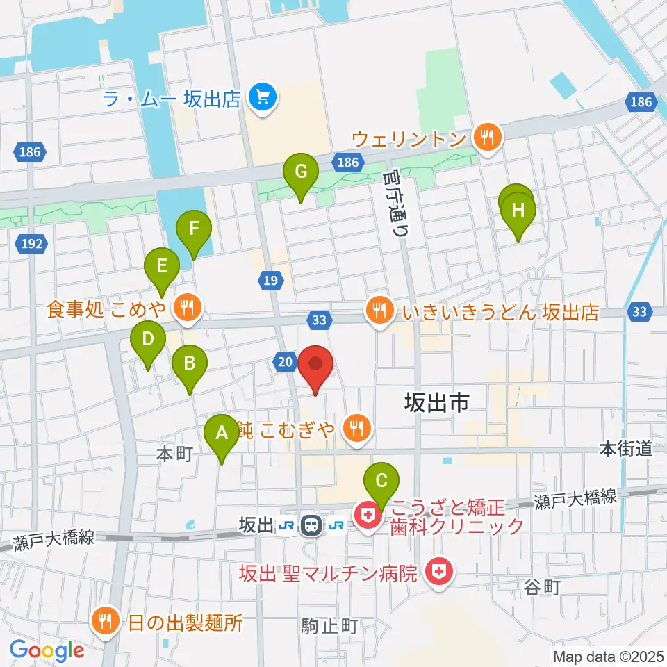 坂出市民ホール周辺のホテル一覧地図