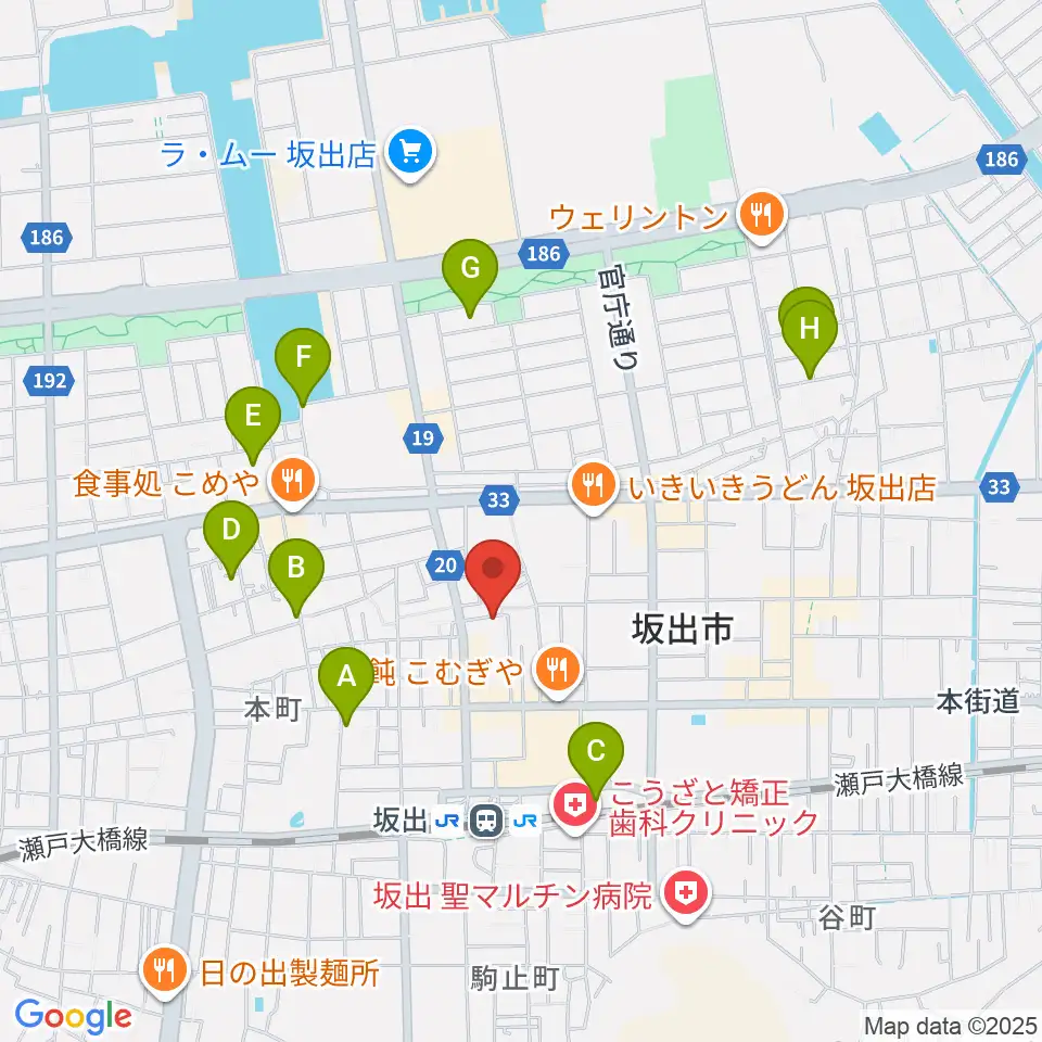 坂出市民ホール周辺のホテル一覧地図