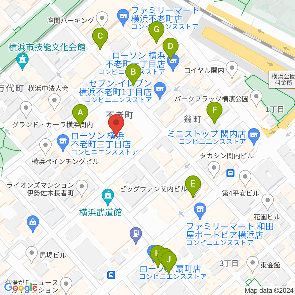横浜BUNTAI周辺のホテル一覧地図