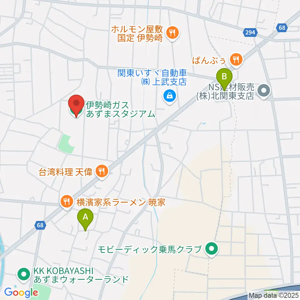伊勢崎ガスあずまスタジアム周辺のホテル一覧地図