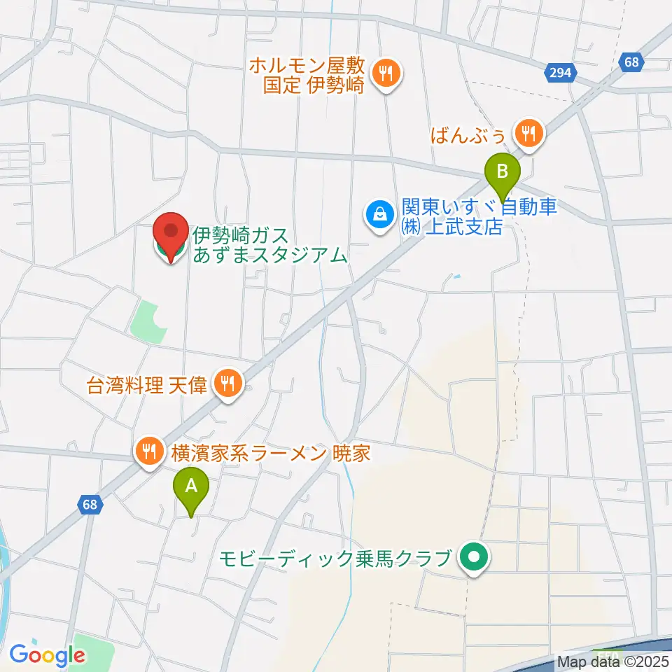 伊勢崎ガスあずまスタジアム周辺のホテル一覧地図