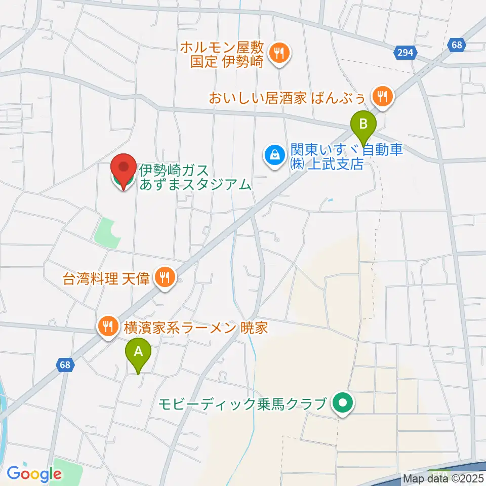 伊勢崎ガスあずまスタジアム周辺のホテル一覧地図