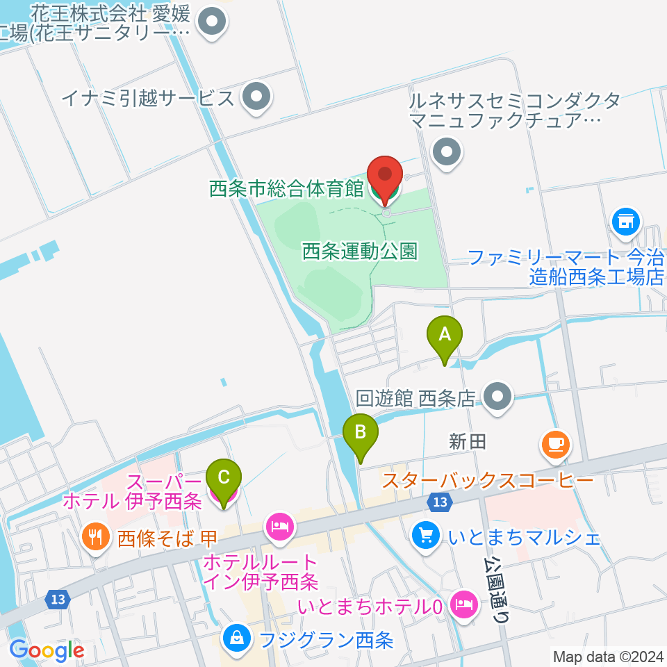 西条市総合体育館周辺のホテル一覧地図