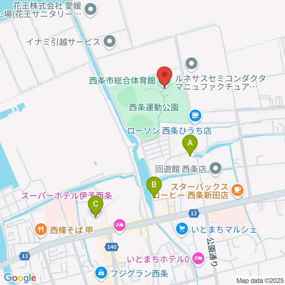西条市総合体育館周辺のホテル一覧地図