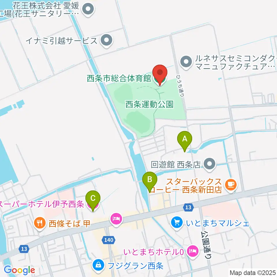 西条市総合体育館周辺のホテル一覧地図