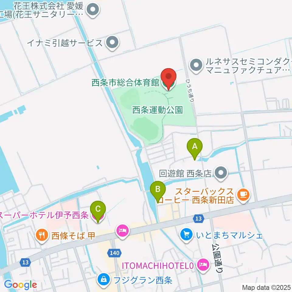 西条市総合体育館周辺のホテル一覧地図