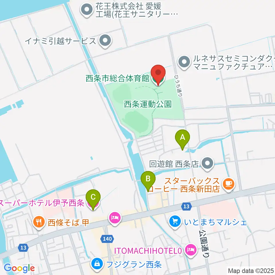 西条市総合体育館周辺のホテル一覧地図