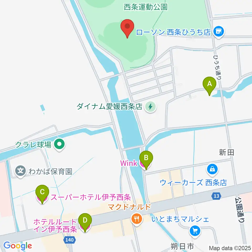 西条市ひうち陸上競技場周辺のホテル一覧地図