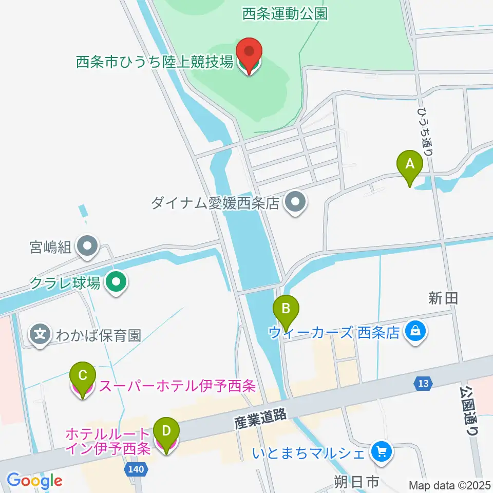西条市ひうち陸上競技場周辺のホテル一覧地図