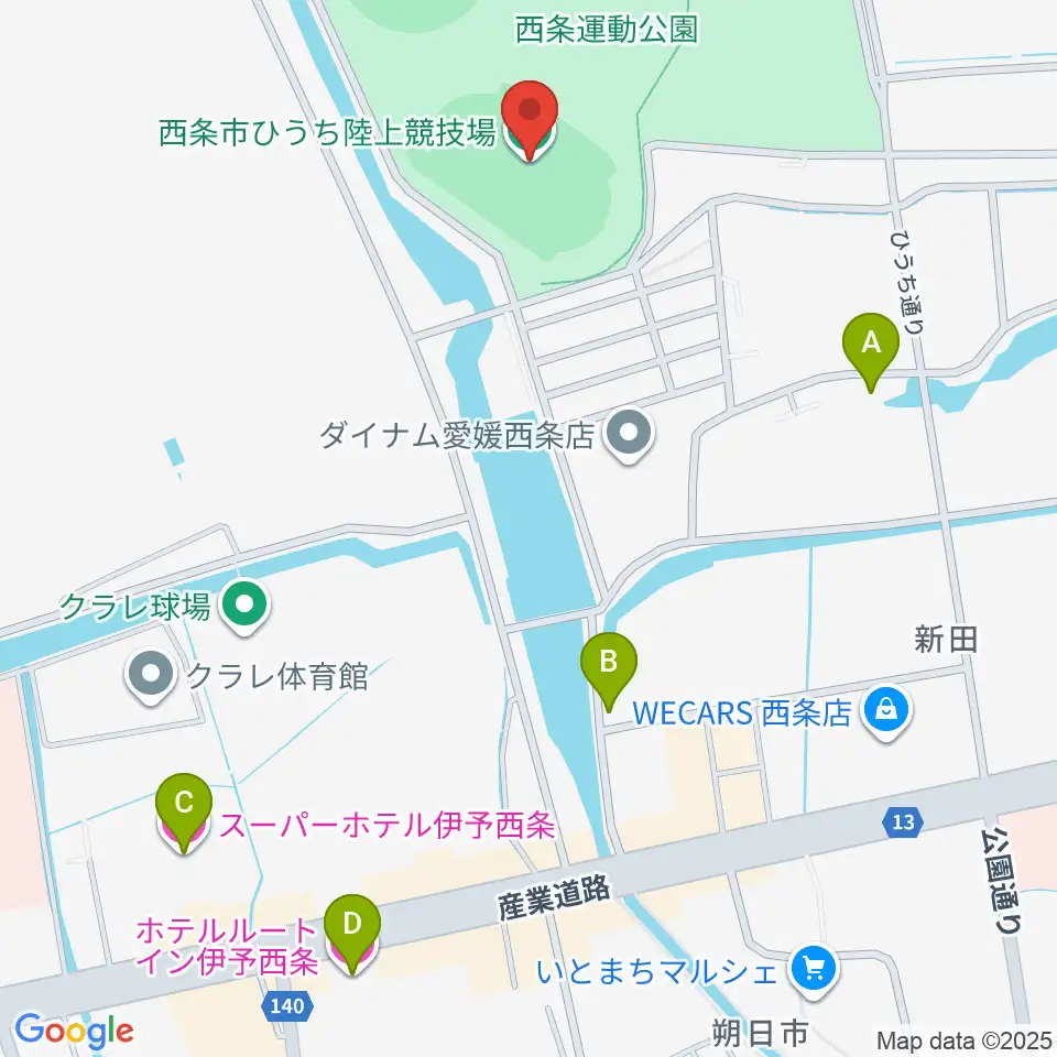  西条市ひうち陸上競技場周辺のホテル一覧地図
