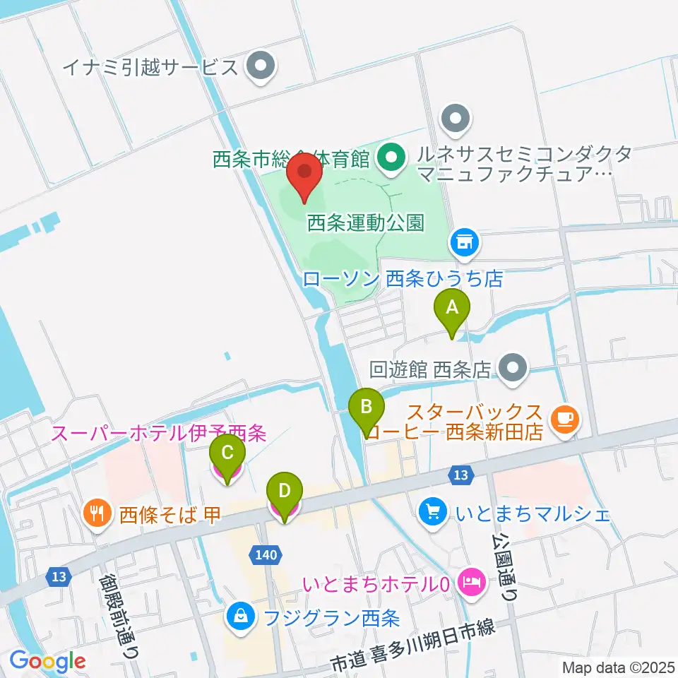 西条市ひうち球場周辺のホテル一覧地図