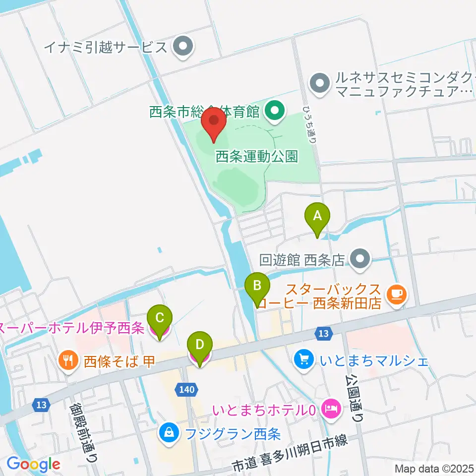 西条市ひうち球場周辺のホテル一覧地図
