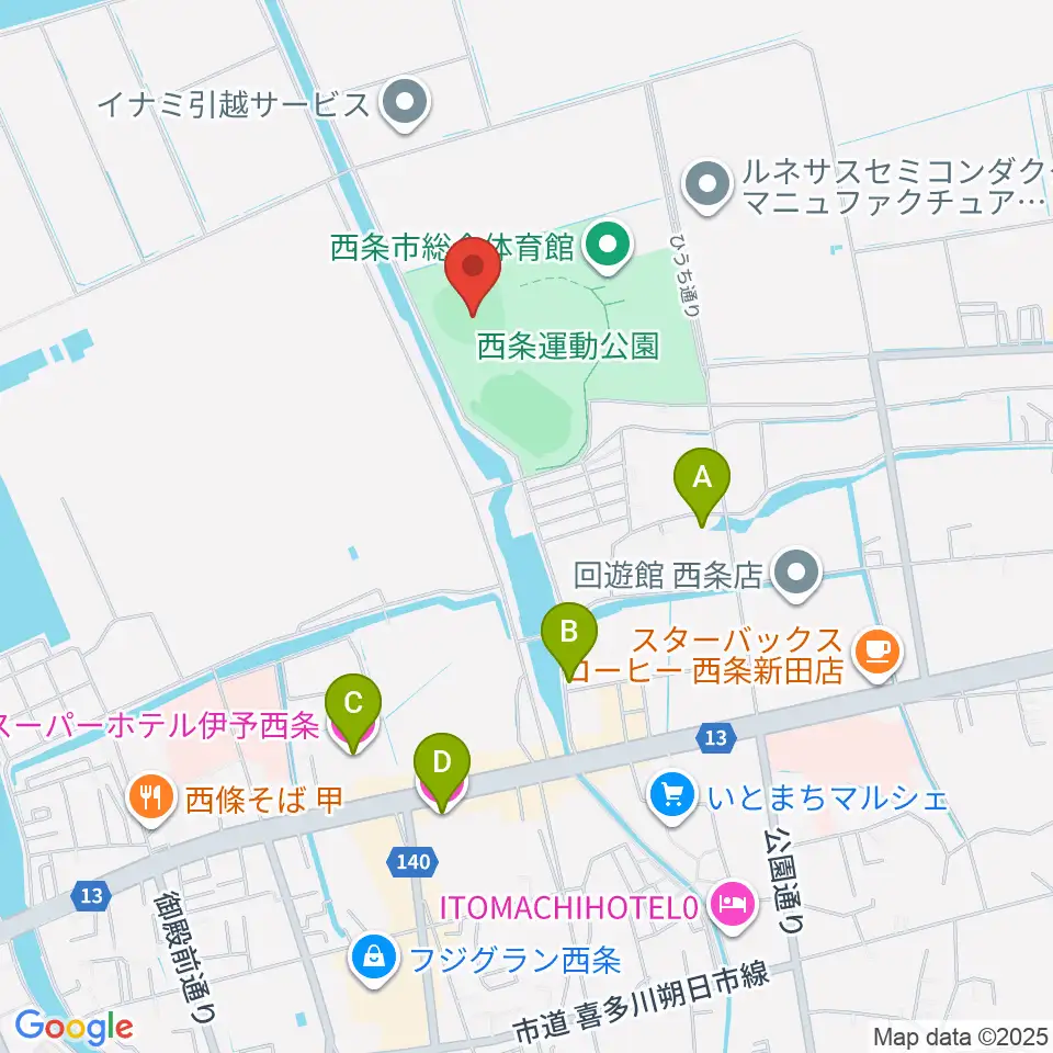 西条市ひうち球場周辺のホテル一覧地図