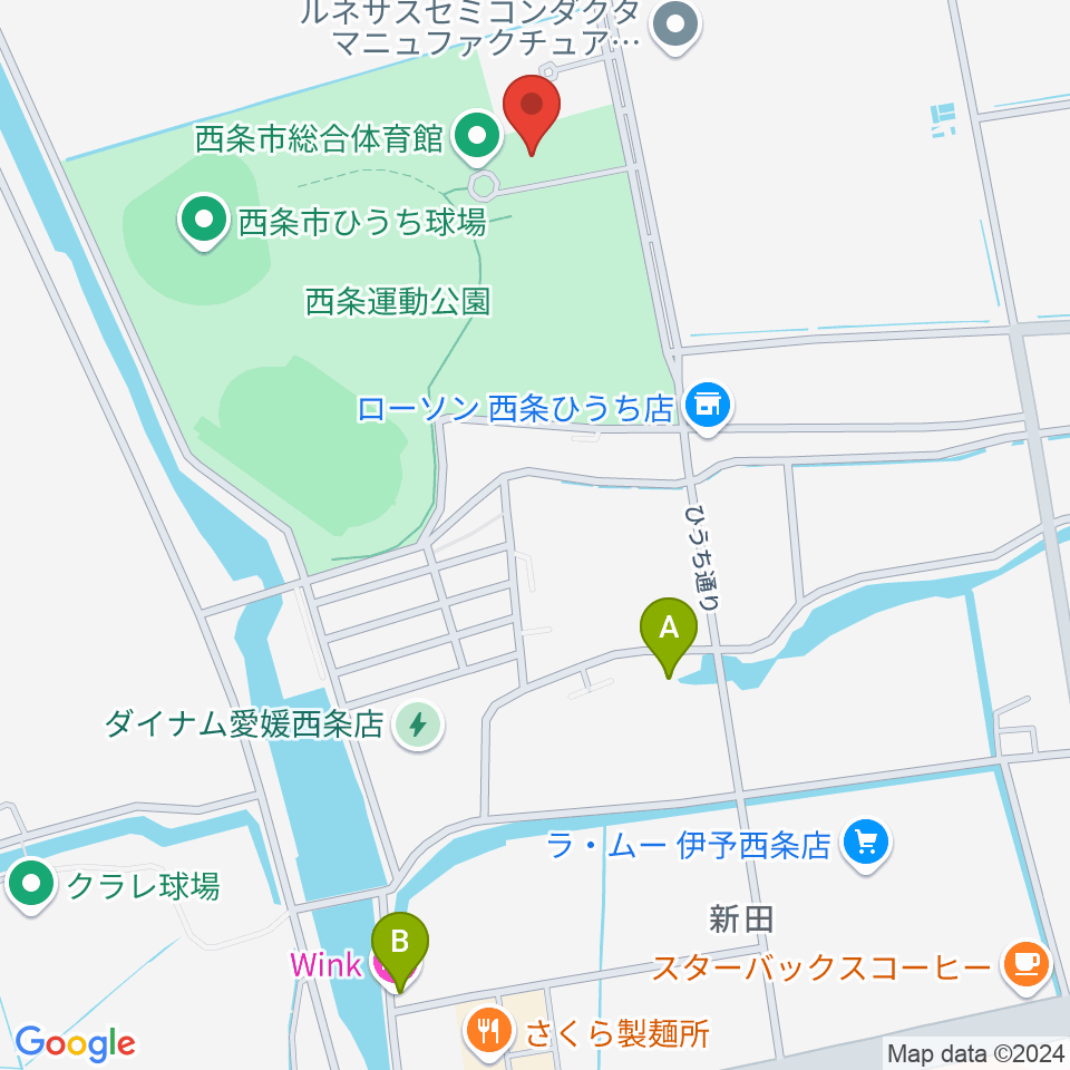 西条市ひうち体育館周辺のホテル一覧地図