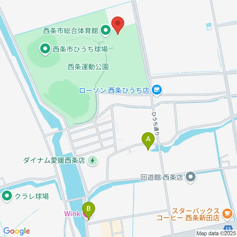 西条市ひうち体育館周辺のホテル一覧地図