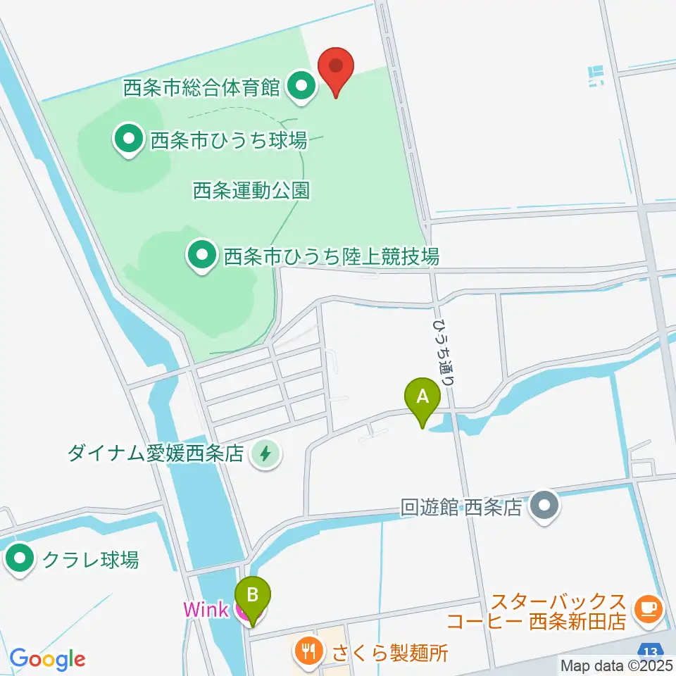 西条市ひうち体育館周辺のホテル一覧地図