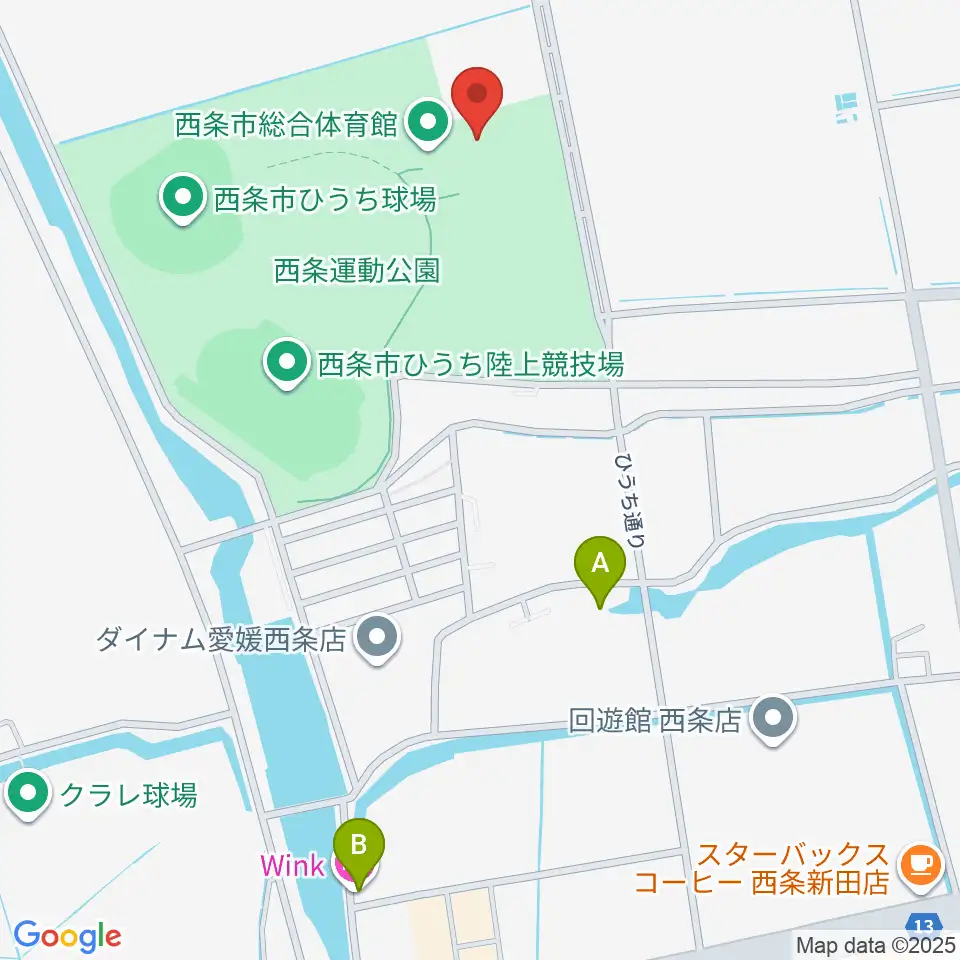 西条市ひうち体育館周辺のホテル一覧地図