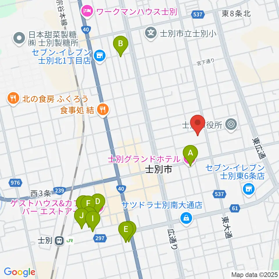 士別市総合体育館周辺のホテル一覧地図