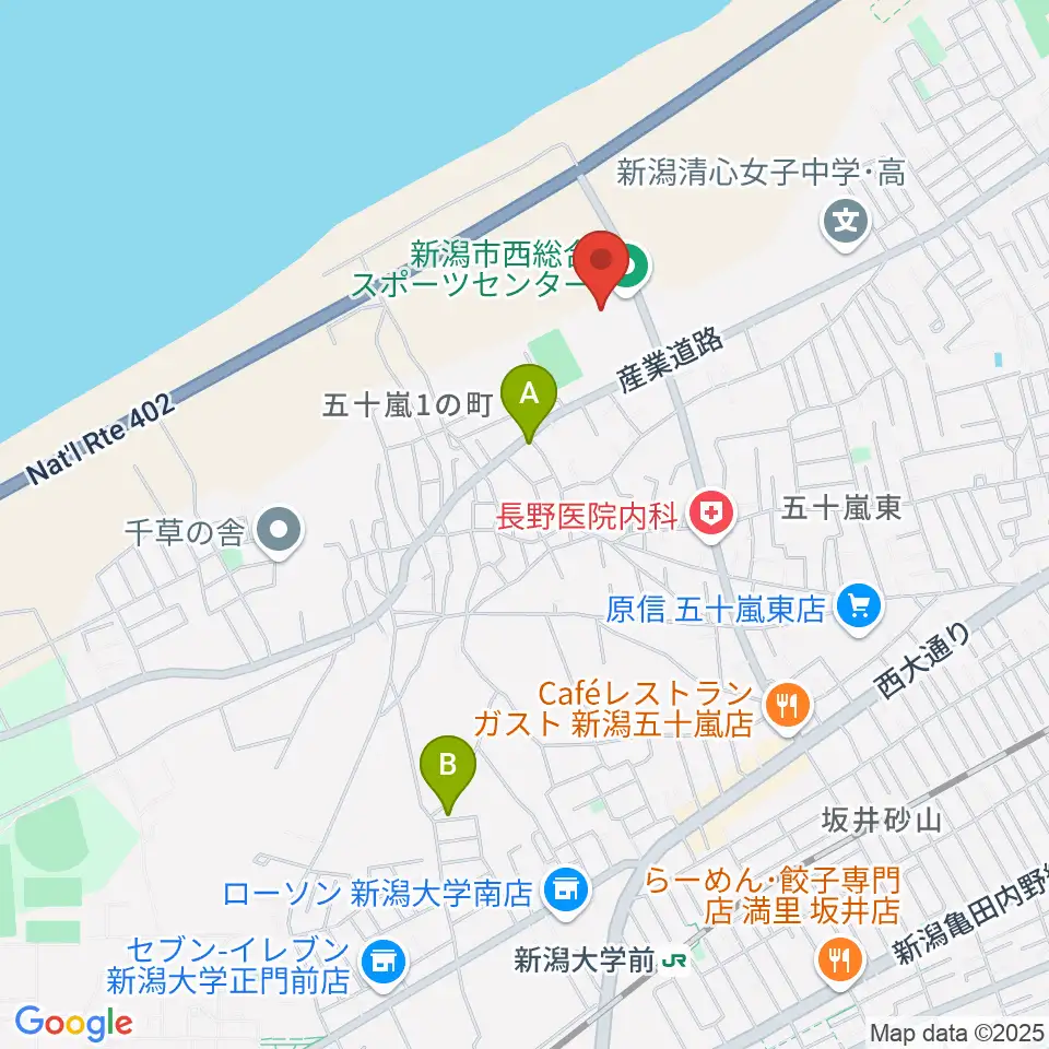新潟市西総合スポーツセンター周辺のホテル一覧地図