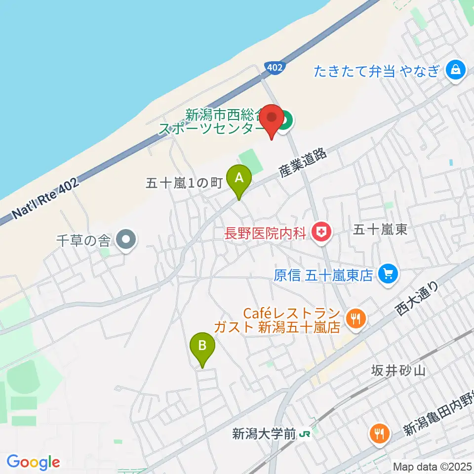 新潟市西総合スポーツセンター周辺のホテル一覧地図