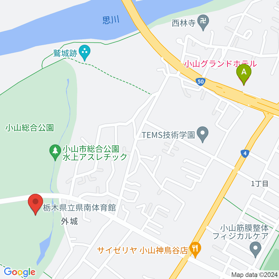 栃木県立県南体育館周辺のホテル一覧地図