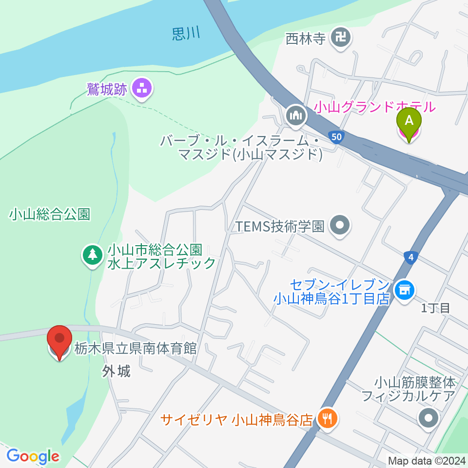 栃木県立県南体育館周辺のホテル一覧地図