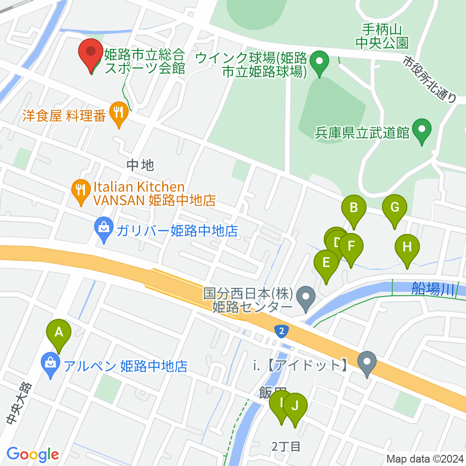 姫路市立総合スポーツ会館周辺のホテル一覧地図